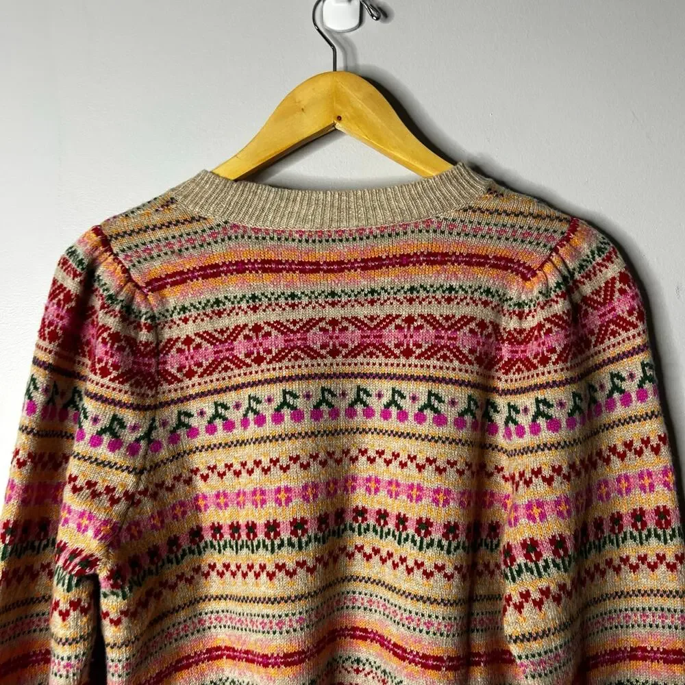 J. Crew Pink Fair Isle Crewneck Sweater